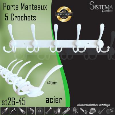 Porte Monteaux 5 Crochets 26 45 Blanc